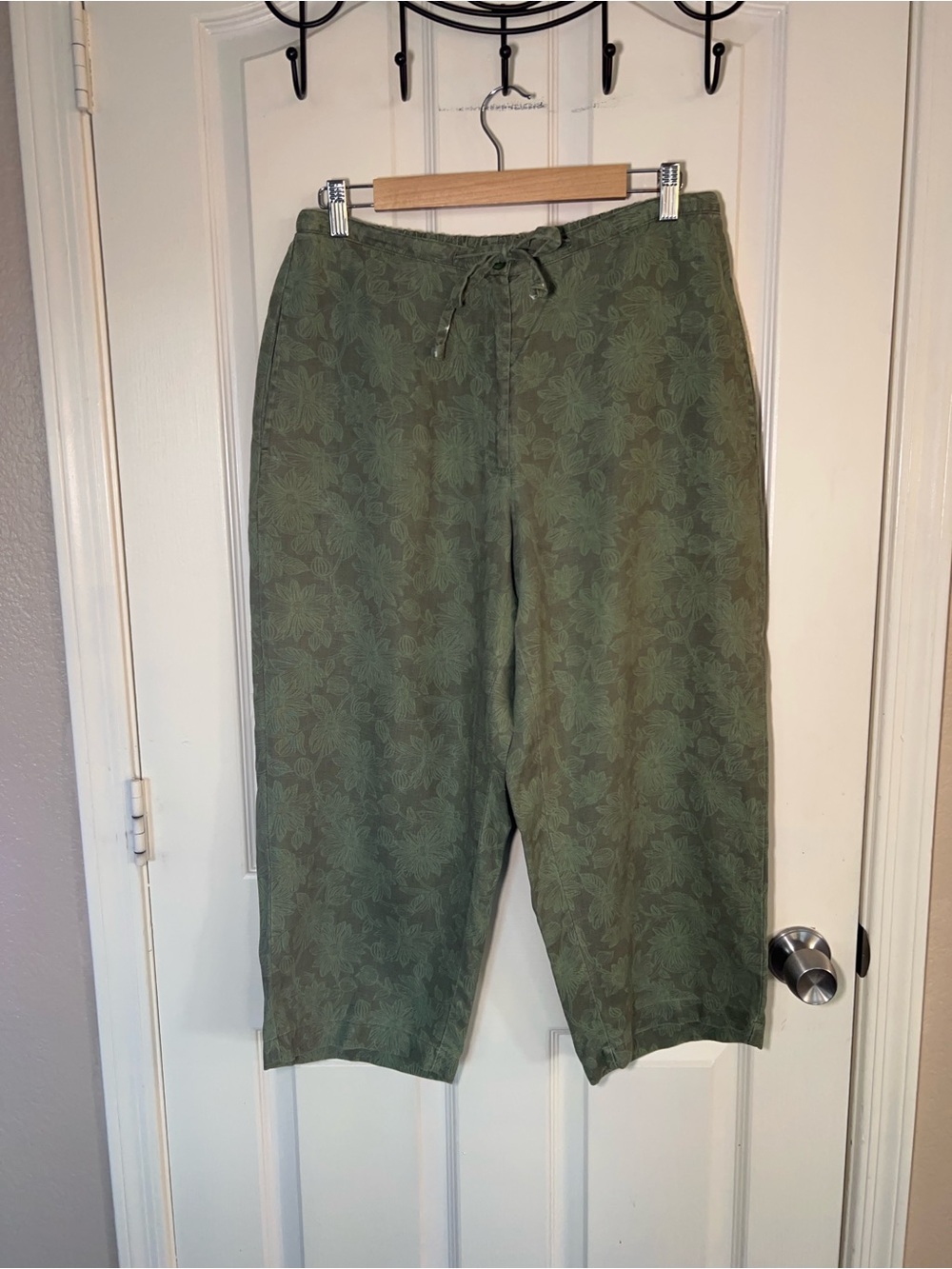 L.L.Bean Linen Lagenlook Floral Pull On Pants 12 Petite